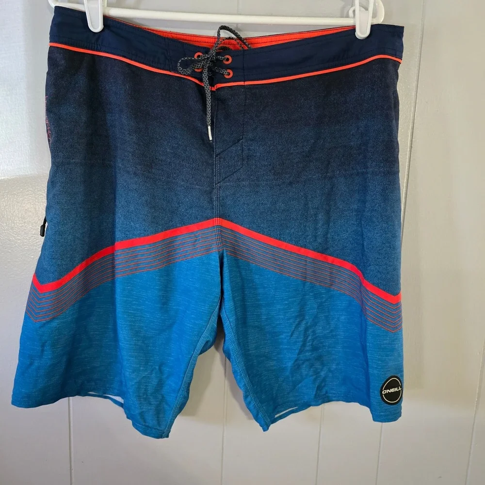 O'Neill Board Shorts Mens 33‎ Blue Hyperfreak Ombre Striped Swim Trunks